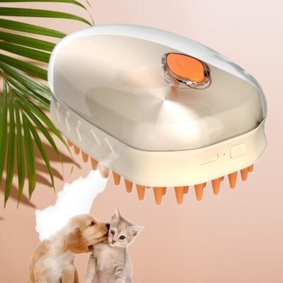 Four-in-one pet steam grooming tool (beige): hair removal, vibration, LED light, suitable for small animals