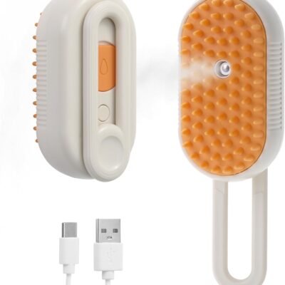 Four-in-one cat steam brush: rechargeable, anti-static, combines massage, cleaning, and hair removal