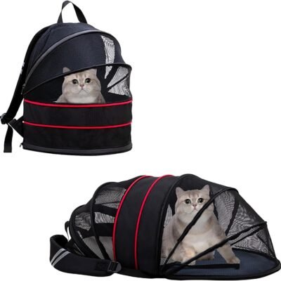 Expandable Cat Backpack Carrier, Cat Backpack with Breathable Mesh for Hiking/Travel/Camping, Large Cat Backpack Fits Up to 12 lbs, Cat Carrier for Small Pubby,(Black)