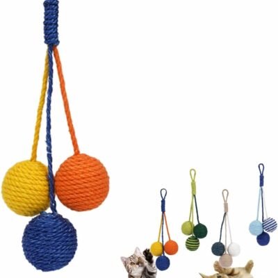 Cat Toy Sisal Ball Hanging Cat Toy Handmade Cat Rope Ball Chew Eco-Friendly Toy Pets Interactive Toy Cat Toys for Indoor Cats (Primary Color)