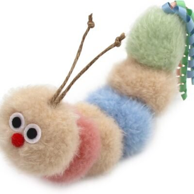 Interactive Natural Catnip Kicker, with Rattle and Ribbon, Bite Resistant, for All Ages Indoor Cat, Soft Caterpillar Kicker, Fluffy Kitten Toy