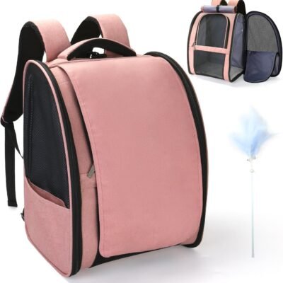 Cat Carrier Backpack, Airline-Approved Cat Puppy Backpack, Pet Travel Backpack with Shield, Foldable Ventilated Pet Carrier with Safety Leash for for Kitten Cat Small Dog Travel Hiking Vet (Pink)