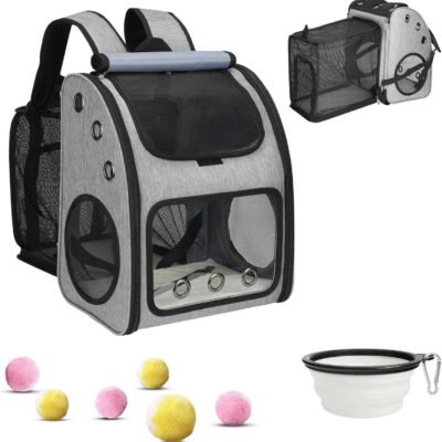 Upgraded Large Cat Backpack Carrier Expandable (Up to 33 lbs) with 6 Toy Balls & Folding Bowl with Lid - Odorless - Foldable Pet Backpack Carrier for Small Dogs - Portable Cat Travel Backpack