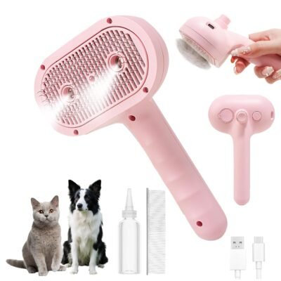 3-in-1 Steam Grooming Brush (with release button) Spray self-cleaning, for long-haired pet hair removal