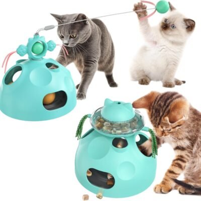 Interactive Cat Toys for Indoor Cats,4 In 1 Cat Treat Puzzle Interactive Slow Feeder Cat Wand Dancer Rolling Treat Ball Maze,Cat Treat Dispenser Toy,Cat Toys for Indoor Cats Gift For Kitten Adult Cat