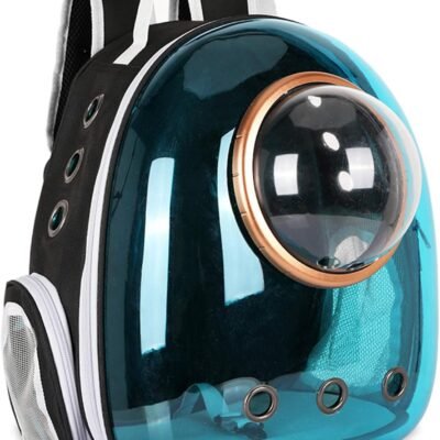 Pet Space Capsule Backpack, Small Medium Cat Puppy Dog Carrier, Transparent Breathable Heat Proof, Pet Carrier for Travel Hiking Walking Camping, Blue