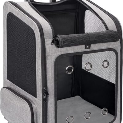 Extra Large Pet Carrier Backpack with Wheels Cats Under 30 Lbs, for Dogs Puppies Rabbits Other Animals Under 25 Lbs, Great for Travel/Hiking/Outdoor Use