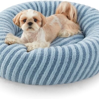 Small Dog Cat Pet Round Bed - Washable Non-Slip Soothing Donut Bed