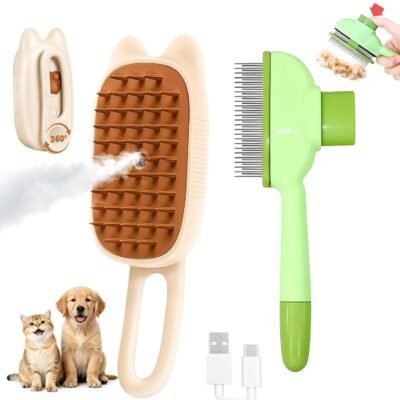 4-in-1 Waterproof Pet Steam Brush, 2-speed spray self-cleaning, suitable for long and short-haired cats and dogs