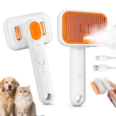 3-in-1 Pet Steam Brush, Rechargeable and waterproof, gentle spray, suitable for all hair types