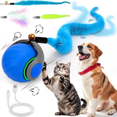Interactive Cat Ball Toy, Self Rolling Ball with Cover Anti-Scratch for Bored Indoor Cat Chasing, Obstacle Avoidance Smart Cat Toys for Enrichment, Motion Activated Toys to Keep Them Busy