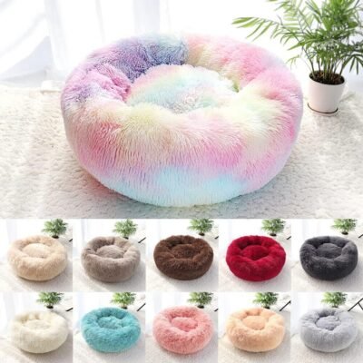 Fluffy Pet Round Bed - Anti-Anxiety Thick Bottom Round Washable Cat Dog Bed