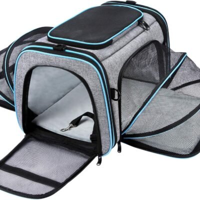 Airline Approved Pet Carrier, Large Soft Sided Pet Travel  Carrier 4 Sides Expandable Cat Collapsible Carrier with Removable Fleece Pad and Pockets for Cats Dogs and Small Animals