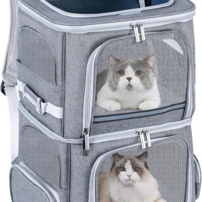Double Cat Carrier for 2 Cats,Dog Backpack Carrier for Medium Dogs,Double Compartment Pet Carrier Backpack for Dual Pets,for Outdoor Traveling/Stroll and Picnic