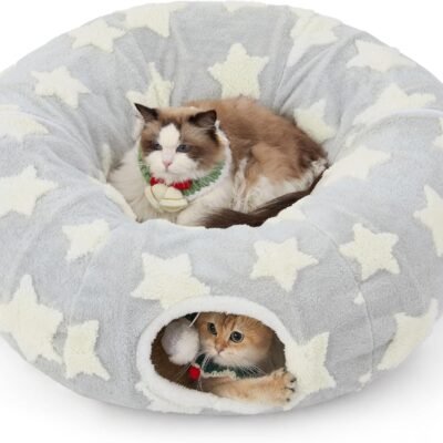 Tunnel Toy Pet Round Bed - Washable Round Hide-and-Seek Cat Bed