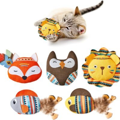 Cat Toys Jungle Animals, 5 Pack Bite Resistant Catnip Toys, Interactive Cat Kicker Toys for Indoor Cats, Promotes Kitten Exercise, 3.5 Inches
