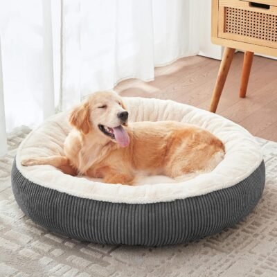 Large Dog Pet Round Bed - 36-inch Removable Washable Plush Donut Dog Bed